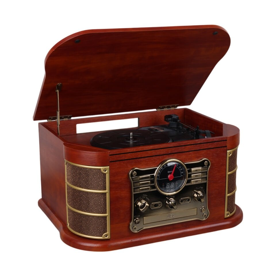 MAGICVOICE F38 RETRO VİNTAGE PİKAP - CD - KASET - RADYO - BLUETOOTH - AUX - USB MP3 ÇALAR 460X330X240MM